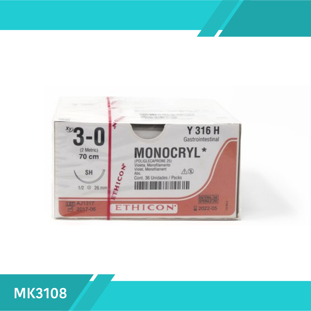 MONOCRYL MONOKAPROL DE 3-0 AGUJA DE 19 MM PUNTA CORTANTE