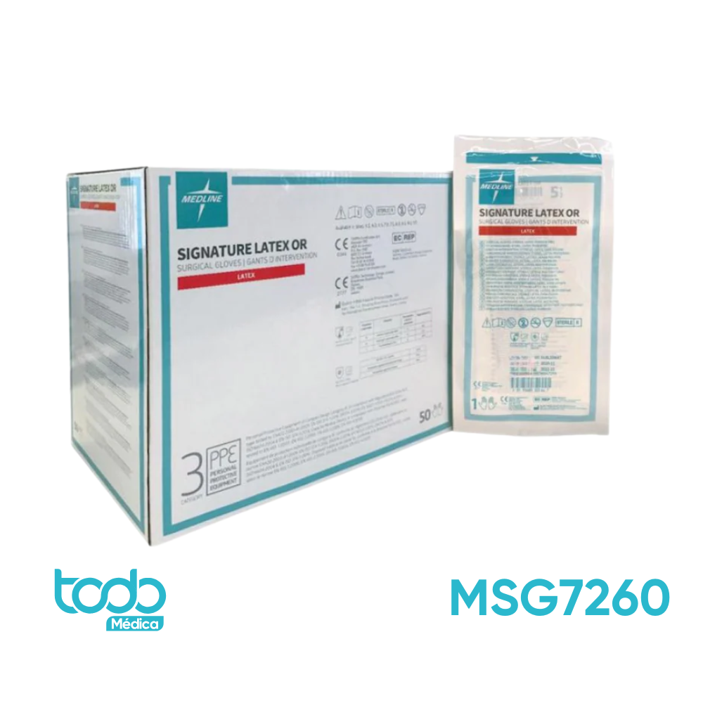 Guante Quirúrgico Medline Signature® Látex Sin Polvo – Talla 6.0 (Caja de 50 pares)