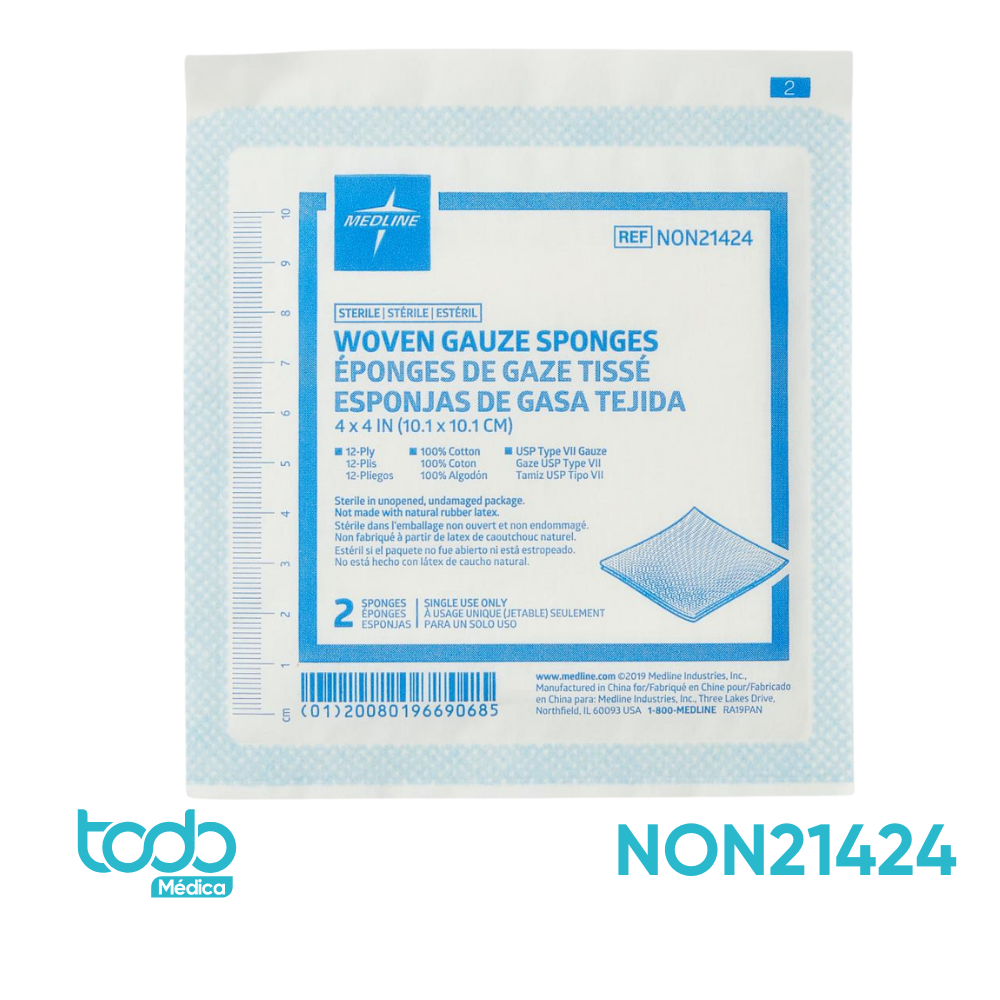 Apósito de Gasa Estéril de 4" x 4" x 12" – Caja con 25 unidades
