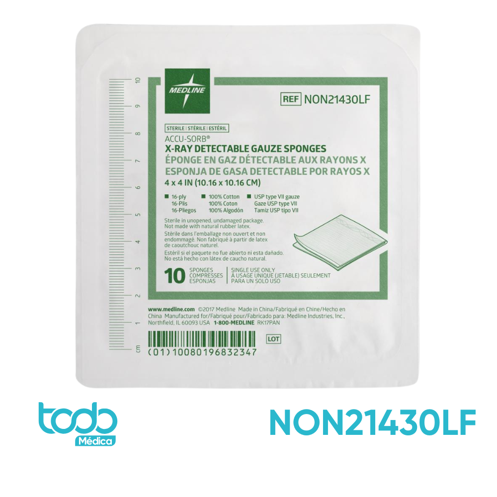 Apósito de Gasa Estéril Radiopaca 4”x4”x16 – Medline