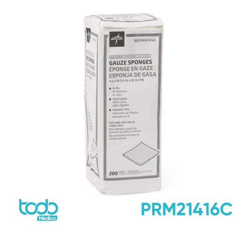 Apósito de Gasa Estéril 4"x4" (16 capas) – Caja con 200 unidades
