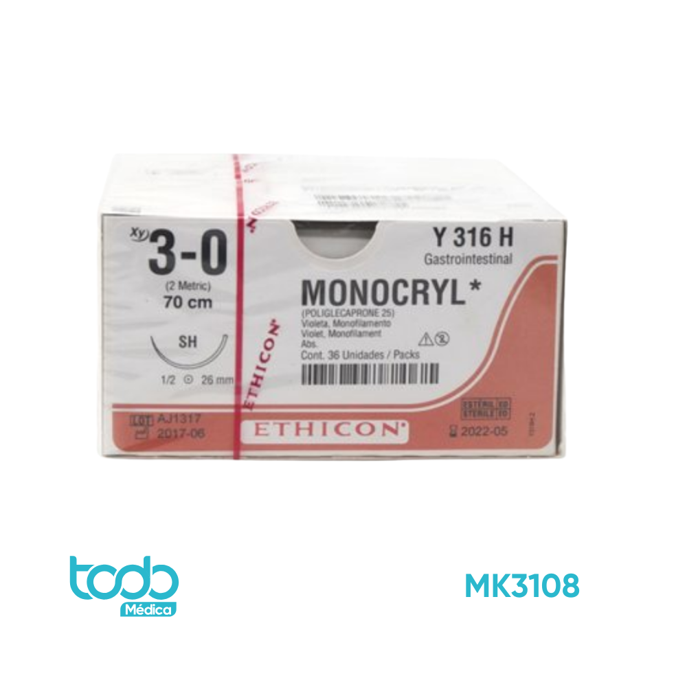 MONOCRYL MONOKAPROL DE 3-0 AGUJA DE 19 MM PUNTA CORTANTE