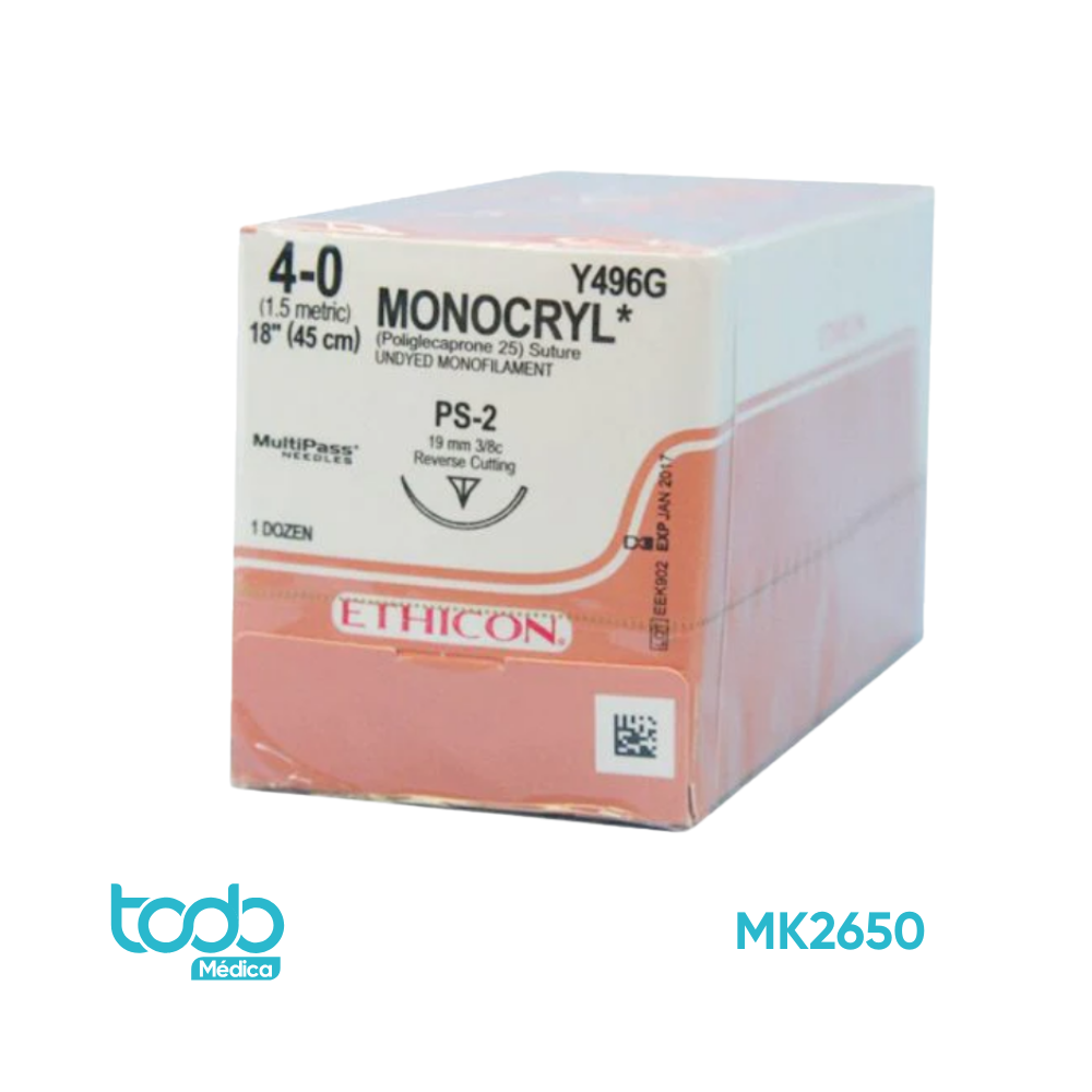 MONOCRYL MONOKAPROL DE 4-0 AGUJA DE 19 MM PUNTA CORTANTE