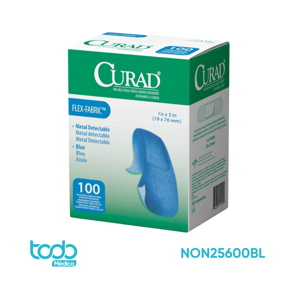 Curita Detectable Azul para Industria Alimentaria 1" x 3" – Caja con 100 Unidades